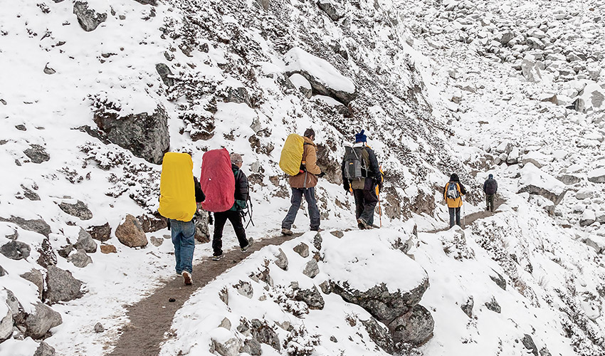 Caminhada no acampamento base do Everest